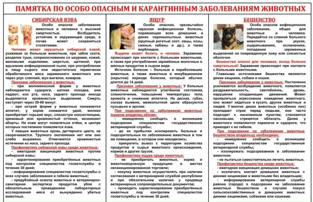 ПАМЯТКА ПО ОСОБО ОПАСНЫМ И КАРАНТИННЫМ ЗАБОЛЕВАНИЯМ ЖИВОТНЫХ
